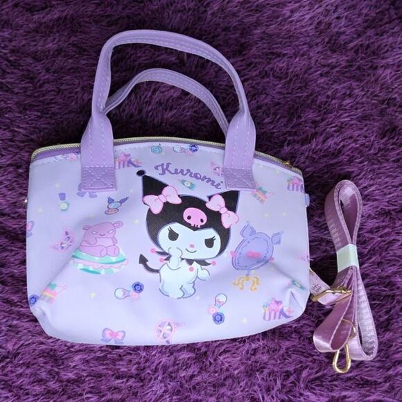 Kuromi Lavender Handbag with Strap Hello Kitty Gothic Small Purse Faux Leather - Picture 2 of 3